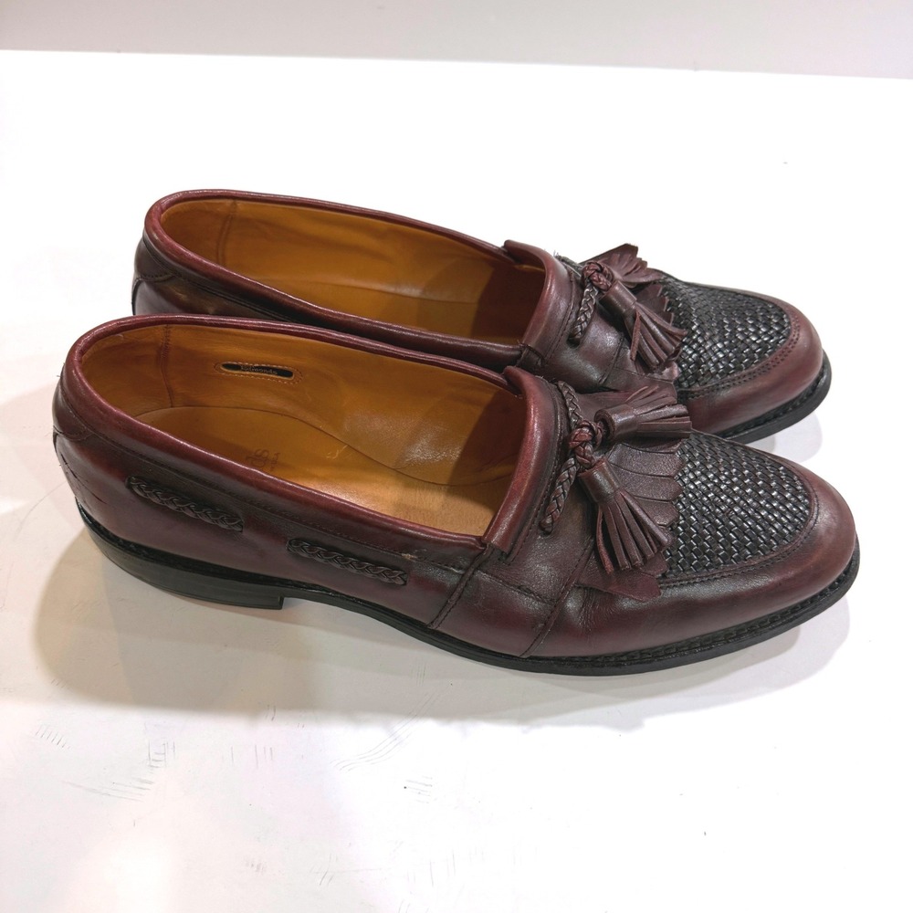 Allen Edmonds Cody Burgundy Leather Woven Tassel Kiltie Loafers Mens 9.5 B